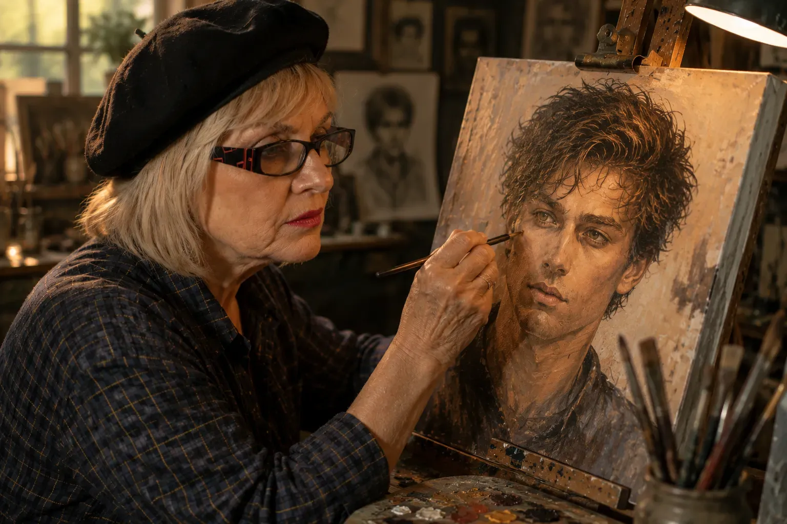 Artist hand-painting a personalized portrait for a Draw My Twin Flame reading